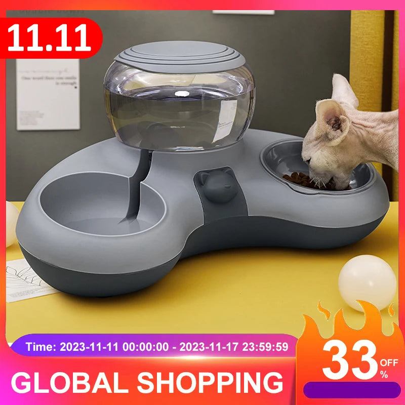 VKTECH Automatic Feeder for Cat Pet Cat Bowl Water Dispenser Cat Food Bowl With Drinking Raised Stand Double Dish Bowl For Cat