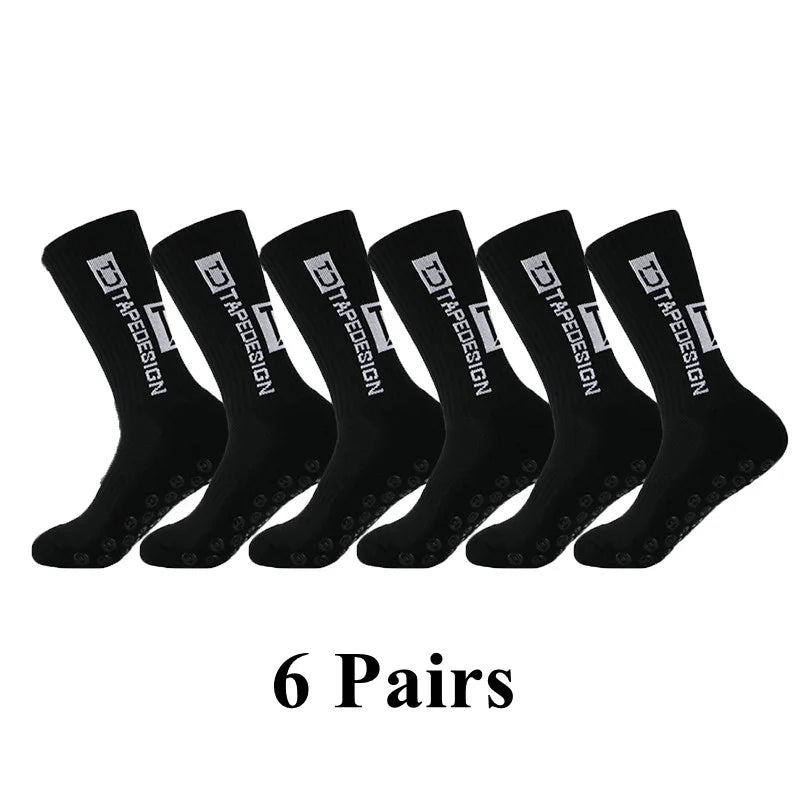 6Pairs/Lot 2023 New ANTI SLIP Tapedesign Football Socks Mid Calf Non-Slip Soccer Sport Cycling Sports Mens Sock EU38-45