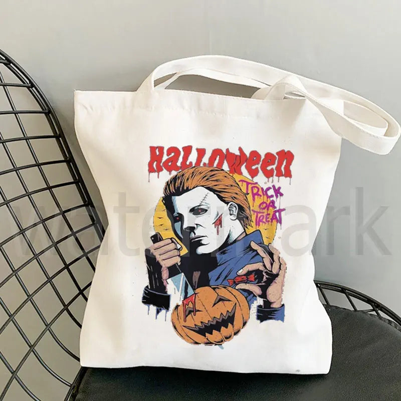 Halloween Large Tote Bag Halloween Friends Gift Shopper Halloween Party Gift Shopping Bag Movie Killers Reusable Shopping Bag