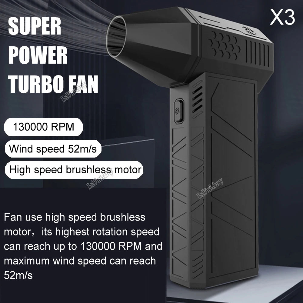 Rechargeable Blower Turbo Fan X3 130000 RPM 52m/s Brushless Motor Air Blower Turbo Jet Fan Portable Dust Blower Electric Dryer