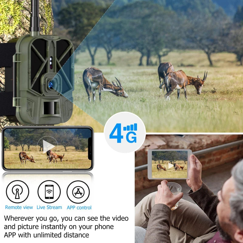 4G HD LIVE Video Lithium Battery Cellular Trail Camera 50MP 4K Wireless Game APP Cloud Service Waterproof IP66 Wildlife Cam