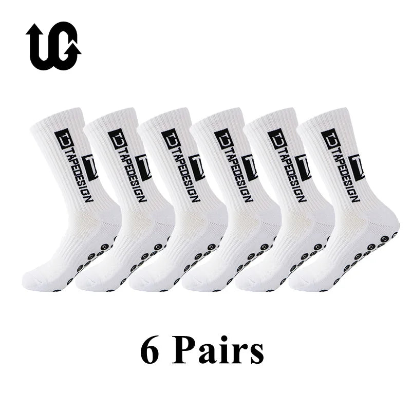 6Pairs/Lot 2023 New ANTI SLIP Tapedesign Football Socks Mid Calf Non-Slip Soccer Sport Cycling Sports Mens Sock EU38-45