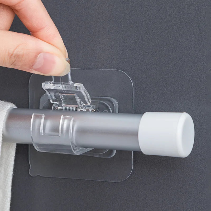 2/4pcs Self Adhesive Curtain Rod Bracket Punch-free Curtain Rod Clip Nail-Free Adjustable Shower Curtain Rod Hanging Holder