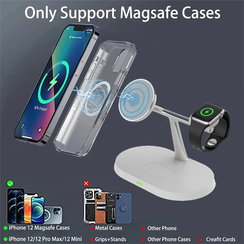 3 in 1 30W Magnetic Wireless Charger Stand Macsafe For iPhone 15 14 13 12 Apple Watch 8 7 6 Airpods Pro Fast Charging Station