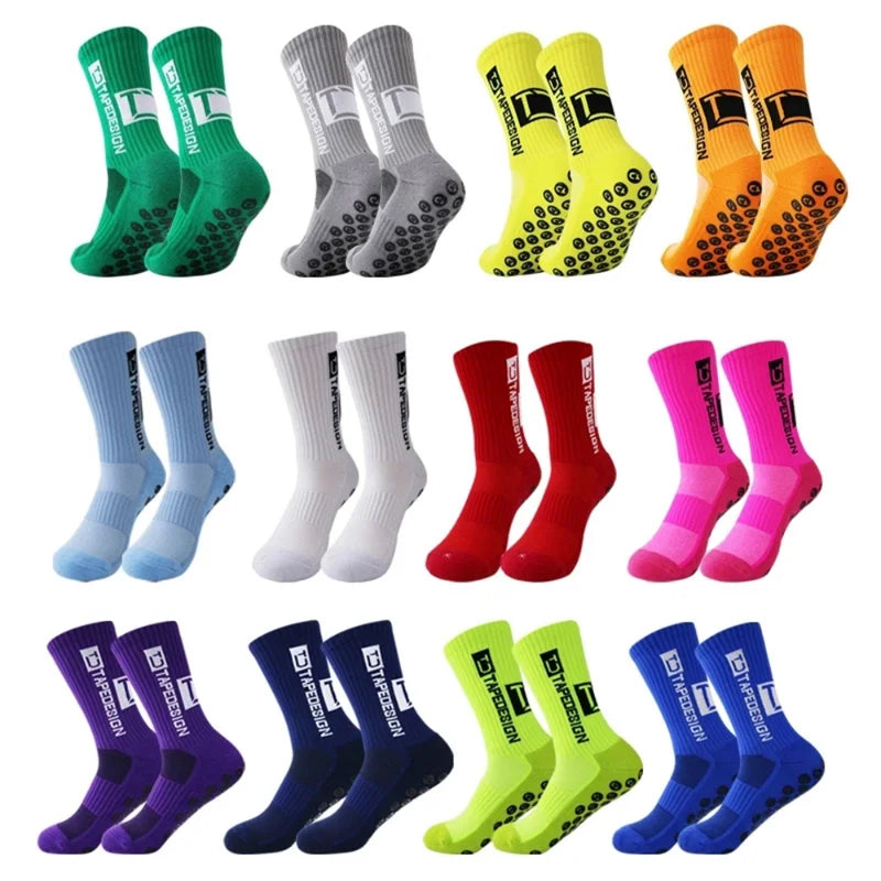 6Pairs/Lot 2023 New ANTI SLIP Tapedesign Football Socks Mid Calf Non-Slip Soccer Sport Cycling Sports Mens Sock EU38-45