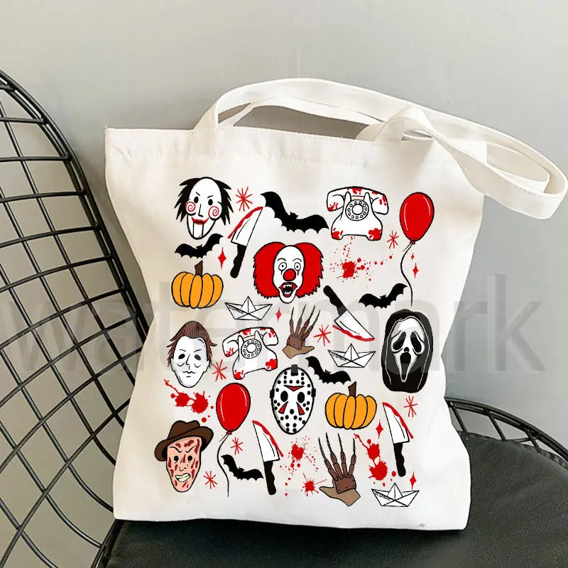 Halloween Large Tote Bag Halloween Friends Gift Shopper Halloween Party Gift Shopping Bag Movie Killers Reusable Shopping Bag