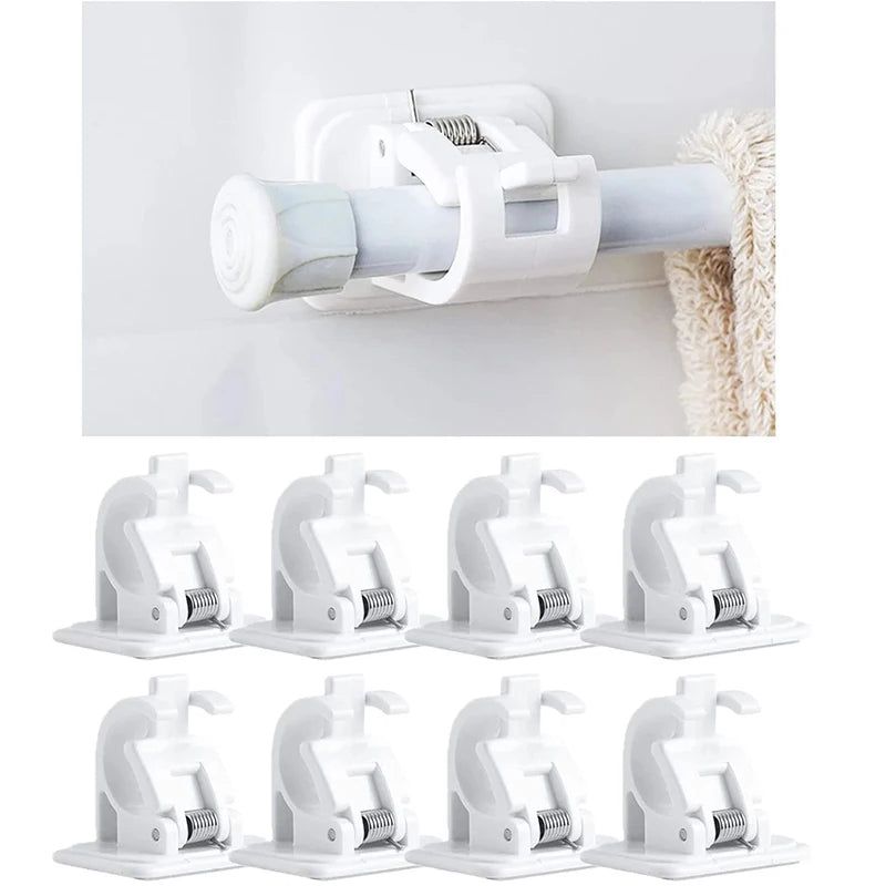 2/4pcs Self Adhesive Curtain Rod Bracket Punch-free Curtain Rod Clip Nail-Free Adjustable Shower Curtain Rod Hanging Holder