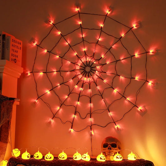 1PC Spider Web Lights String Powered By Battery or USB Scary Halloween Decoration Garland Home Party Ambient Deco Wall Net Light