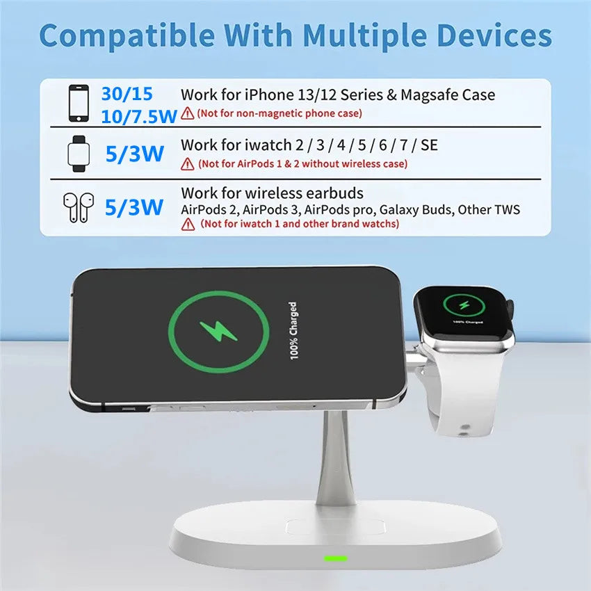 3 in 1 30W Magnetic Wireless Charger Stand Macsafe For iPhone 15 14 13 12 Apple Watch 8 7 6 Airpods Pro Fast Charging Station