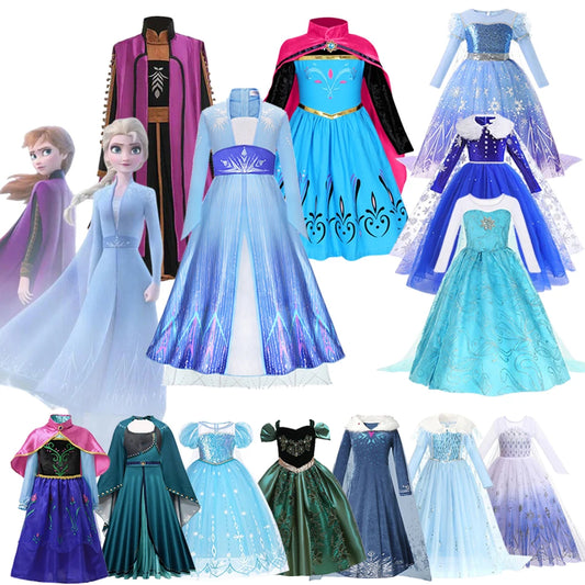 Disney Frozen Elsa Anna Princess Dress Girls Halloween Carnival Clothing Party Kids Cosplay Snow Queen Children Outfit Costume