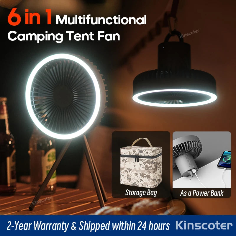 Multifunctional Camping Tools Rechargeable Led Camping Light Fan Portable 10000mah Tent Lighting Lamp For Outdoor Circulator