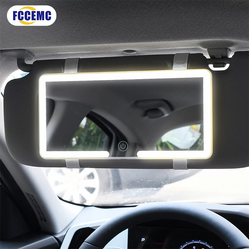 HD Mirror Car LEDMakeup Mirror Three Gear Adjustment Sun Visor Plate Interior RearMirror Dimmable Touchscreen Auto Vanity Mirror