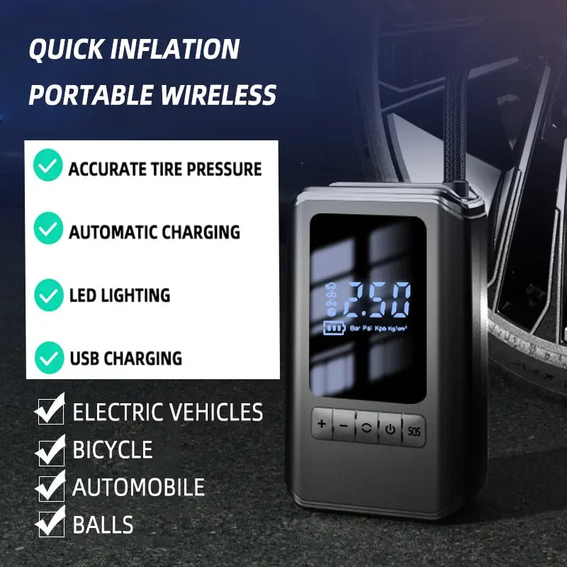 PCMOS Inflatable Pump Portable Handheld Wireless Charging Digital Display Car Motorcycle Tire Multifunction