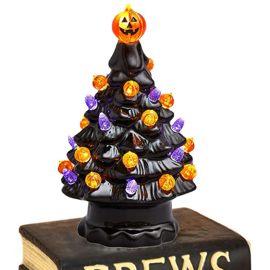 Halloween LED Tree Table Centerpiece Halloween Decor Ceramic Tree Christmas Tree Pumpkin Lighted Halloween Decorations