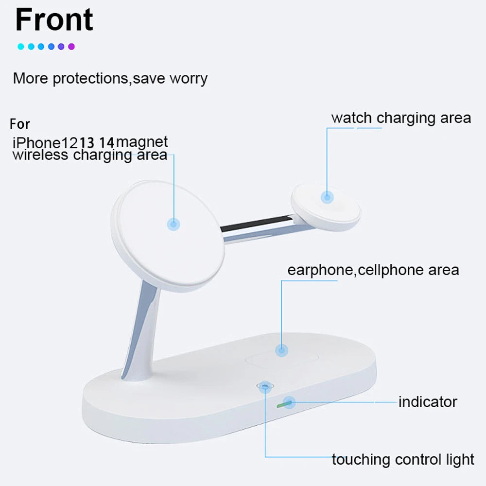 3 in 1 Wireless Charger For iPhone 12 13 14 15 Magsafe Charger Airpods Pro Apple Watch 9 8 7 6 QI Fast Charging Station